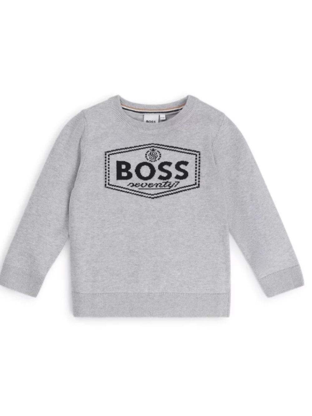 BOSS Light Gray Crewneck Sweater with Black Logo - Kids